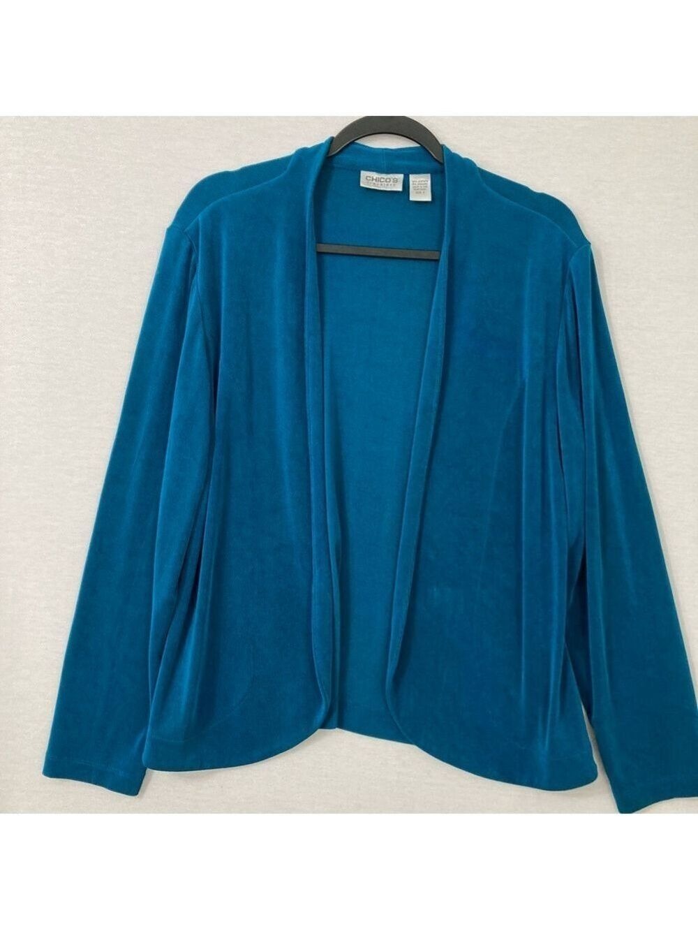 #0075 - Chico's Teal Open-Front Velvet Cardigan